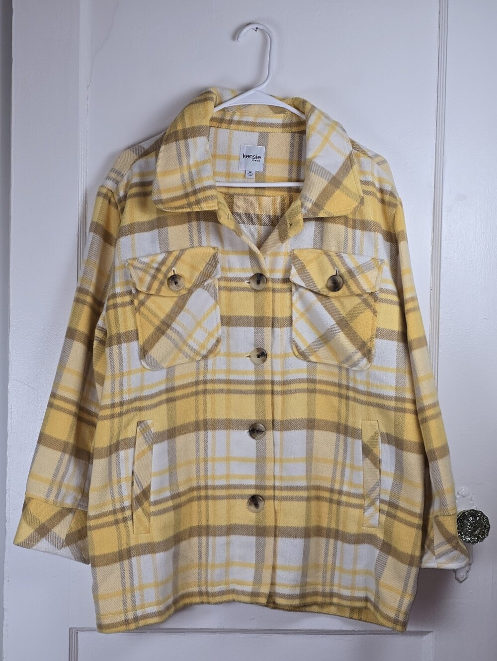 Kensie Yellow and Tan Plaid Cozy Flannel Shacket Jacket M